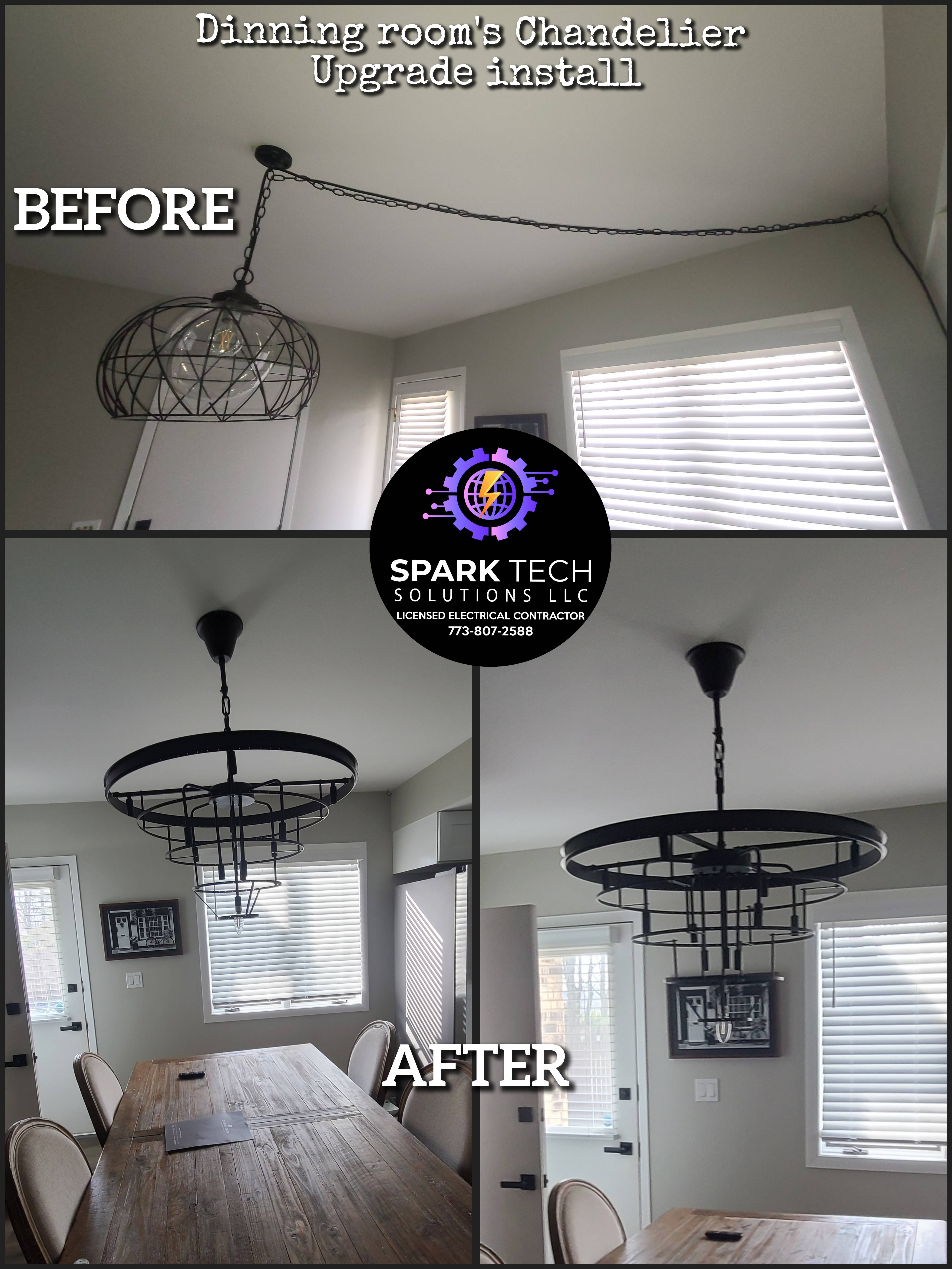 Dining room chandelier upgrade – before and after