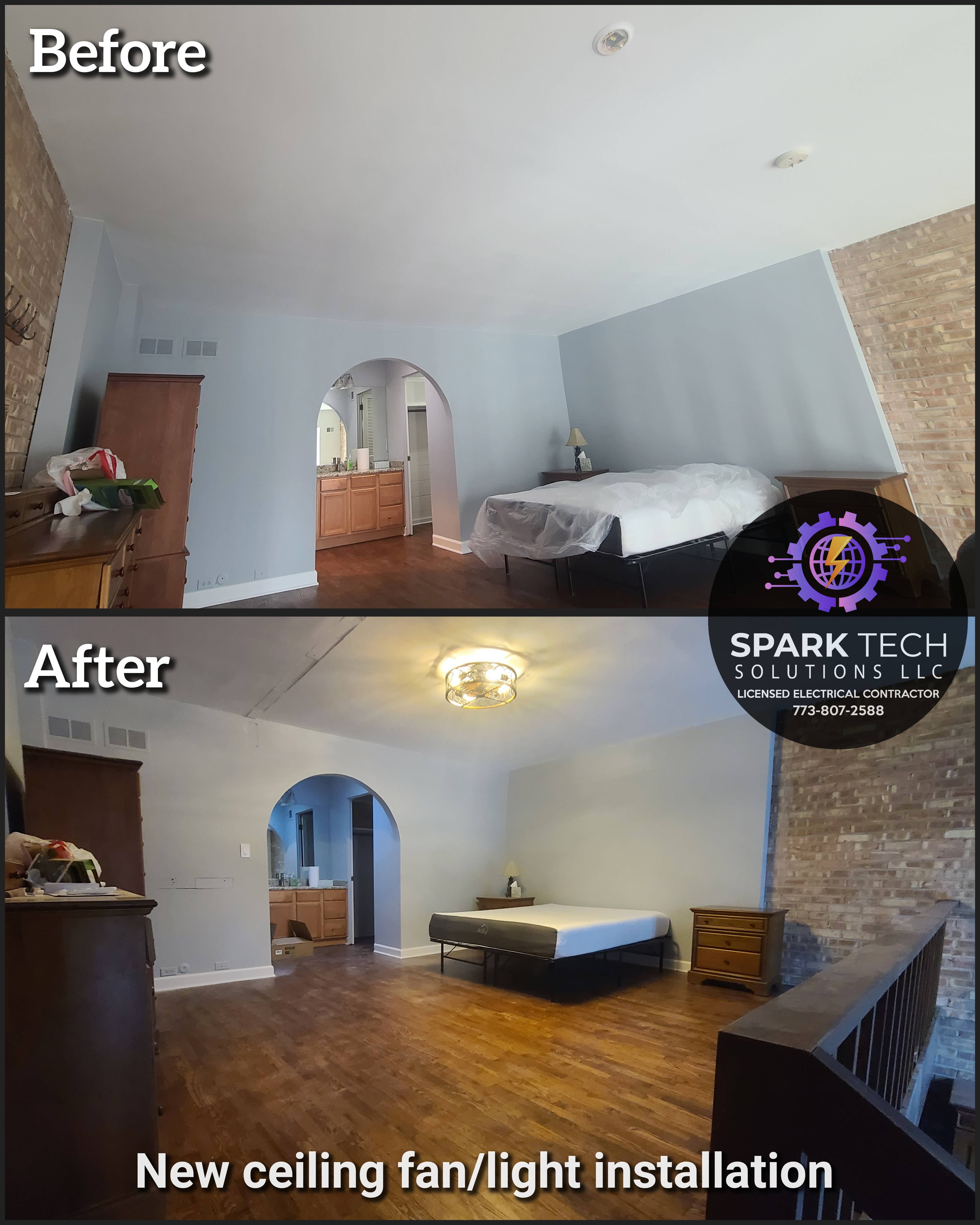 New ceiling fan and light installation – before and after